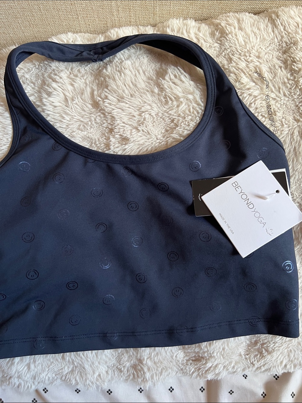 Beyond Yoga Navy Smiley Dot Sports Bra